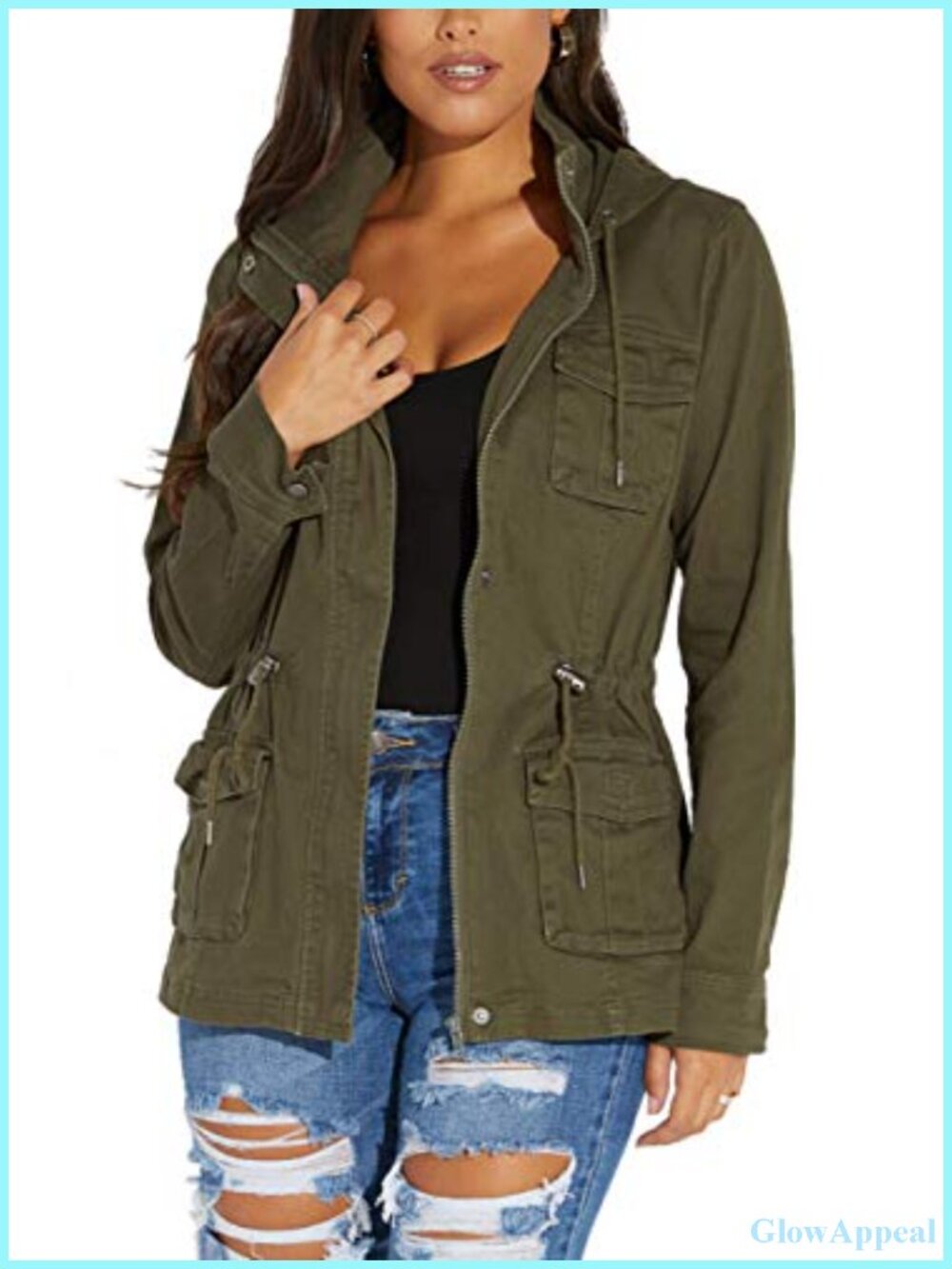 Women's Lightweight Camo Utility Jacket Zip Up Military Pockets Polyester